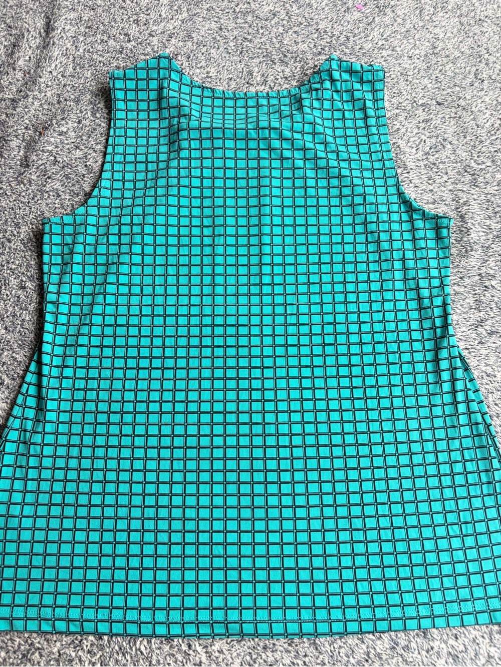 Worthington Teal Grid-Print Sleeveless Pleated Top Size M - Picture 3 of 7
